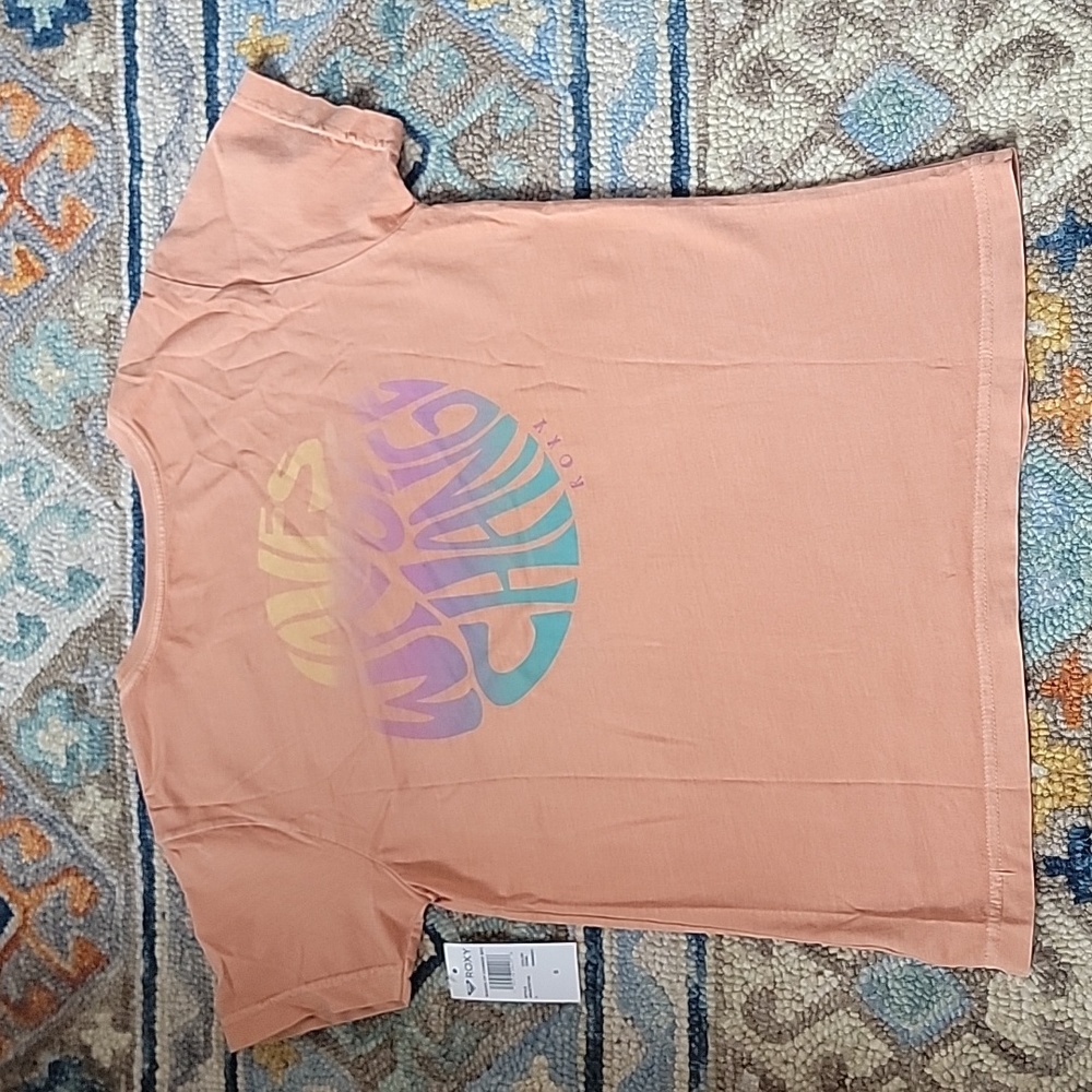 ROXY Lightweight Cotton Orange Vintage Wash "Waves of Change" Logo Tee Size:S
